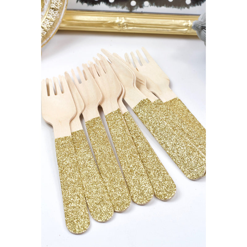 Gold Glittered Wood Fork, Tableware, Jamboree 