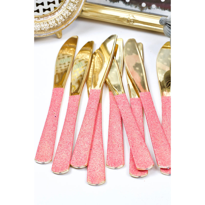 Hot Pink Glittered Gold Knife, Tableware, Jamboree 