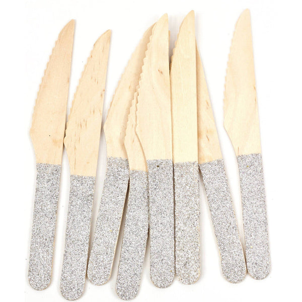 Silver Glittered Wood Knife, Tableware, Jamboree 
