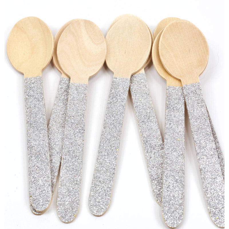 Silver Glittered Wood Spoon, Tableware, Jamboree 