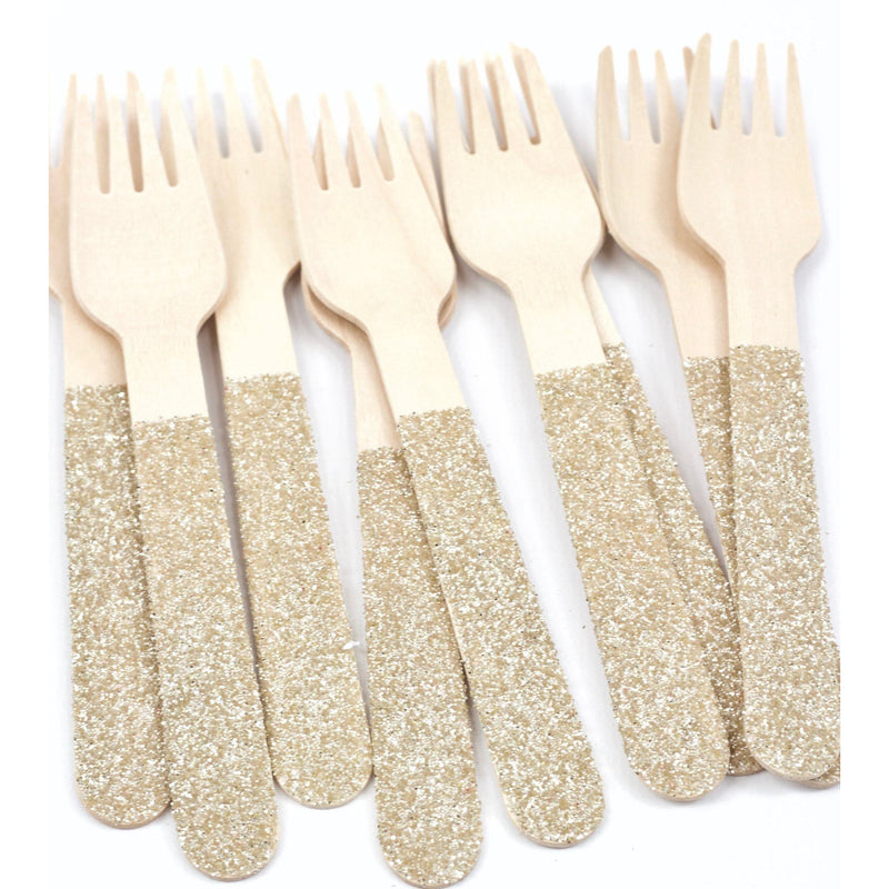 White Gold Glittered Wood Fork, Tableware, Jamboree 